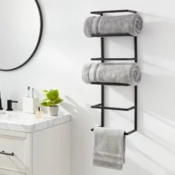Towel Wall Storage Cabinet Black Metal - Brightroom™