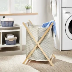 Wooden X-Frame Double Hamper Gray Diamond Print - Brightroom™