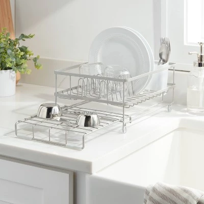 Space Saver Steel Dish Rack with Utensil Tray Matte Nickel - Brightroom™ 3 Space Saver Steel Dish Rack with Utensil Tray Matte Nickel - Brightroom™