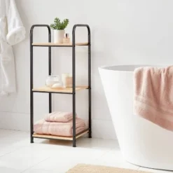 Short Bath Wood Storage Tower Black Metal - Brightroom™