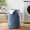 Scrunchable Round Laundry Hamper Blue Stitch Grid - Brightroom™