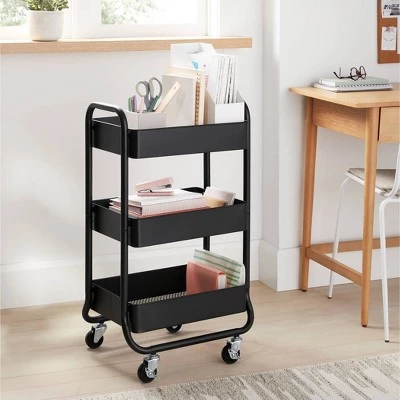 3 Tier Metal Utility Cart - Brightroom™ Black 3 3 Tier Metal Utility Cart - Brightroom™ Black