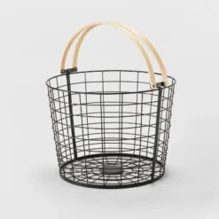 Round Black Wire with Natural Wood Handles Floor Basket - Brightroom™ -Our Tidy Space Sales GUEST 96a85611 d85f 4469 95c9 38a133b60f86
