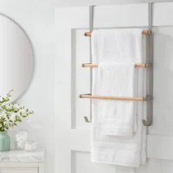 Over the Door Tiered Towel Rack with Wood - Brightroom™ Brushed Nickel