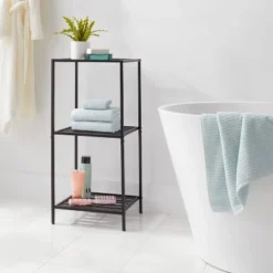 Short Bath Storage Tower Black Metal - Brightroom™