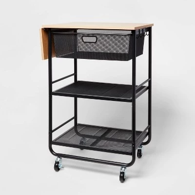 Metal Storage Cart with Mesh Drawer and Wood Top - Brightroom™ White 6 Metal Storage Cart with Mesh Drawer and Wood Top - Brightroom™ White - Image 4