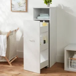 Narrow Storage Cabinet with Pull Out Cart White - Brightroom™