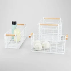 Rectangular Wire Natural Wood Handles Basket - Brightroom™ White -Our Tidy Space Sales GUEST cf74f9ae d5f3 45e4 b2fa ecc3ff35d094