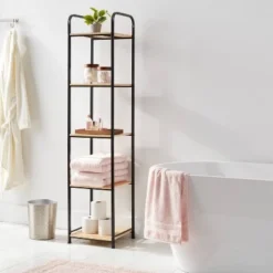 Tall Bath Wood Storage Towel Black Metal - Brightroom™
