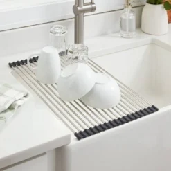 Over the Sink (Roll Away) Dish Drainer Silver - Brightroom™