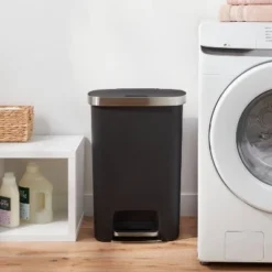 Plastic Locking Lid Step Trash Can Black - Brightroom™"