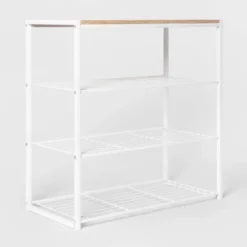 4 Tier Shoe Rack White Metal with Natural Wood - Brightroom™ -Our Tidy Space Sales GUEST e32ffecb 965c 4487 ac95 3f04d2974f16