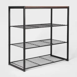 4 Tier Shoe Rack Black Metal with Walnut Wood - Brightroom™ -Our Tidy Space Sales GUEST fc532238 c0e1 4dff 8a17 55e7db9056c3